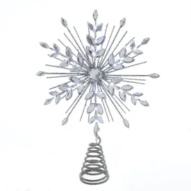 11.75. Inch 18-Light cool White Micro LED Silver Glittered Snowflake Treetopper