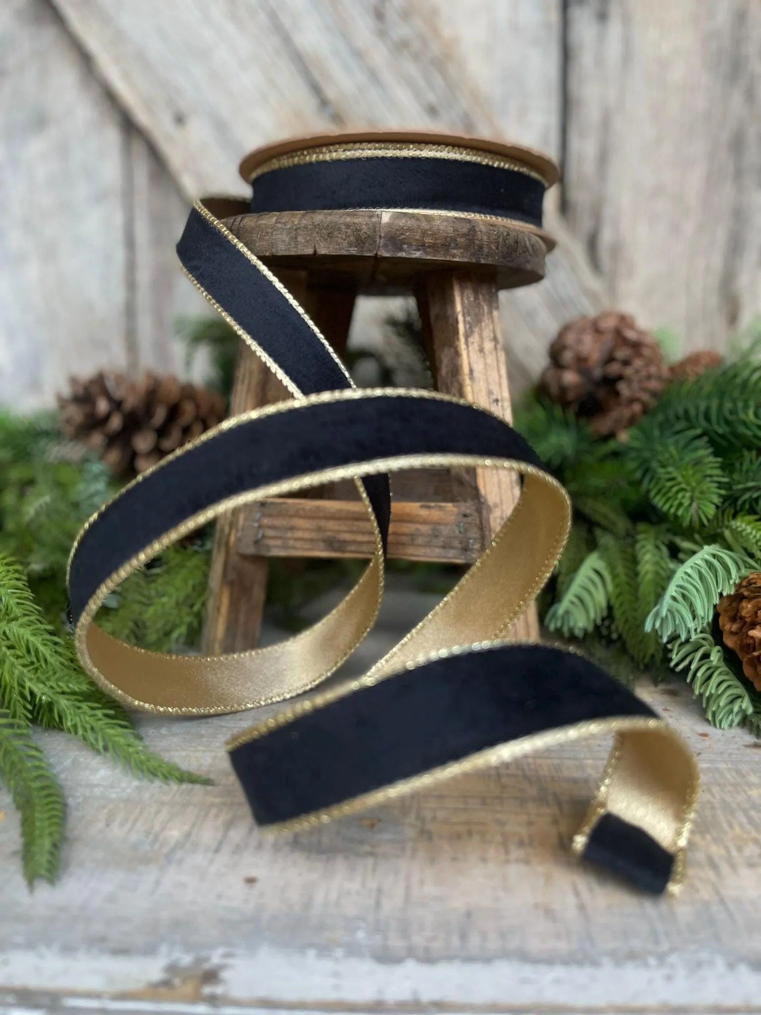 1" Black Velvet Ribbon, Wired RIbbon