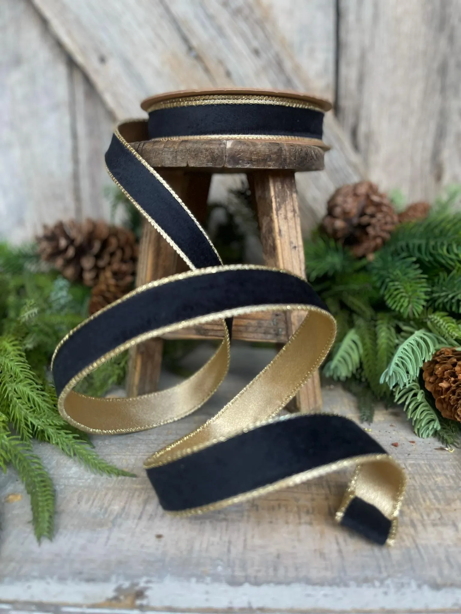 1" Black Velvet Ribbon, Wired RIbbon