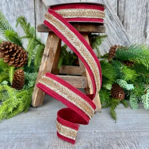 1" Burgundy Beaded RIbbon, Farrisilk Ribbon