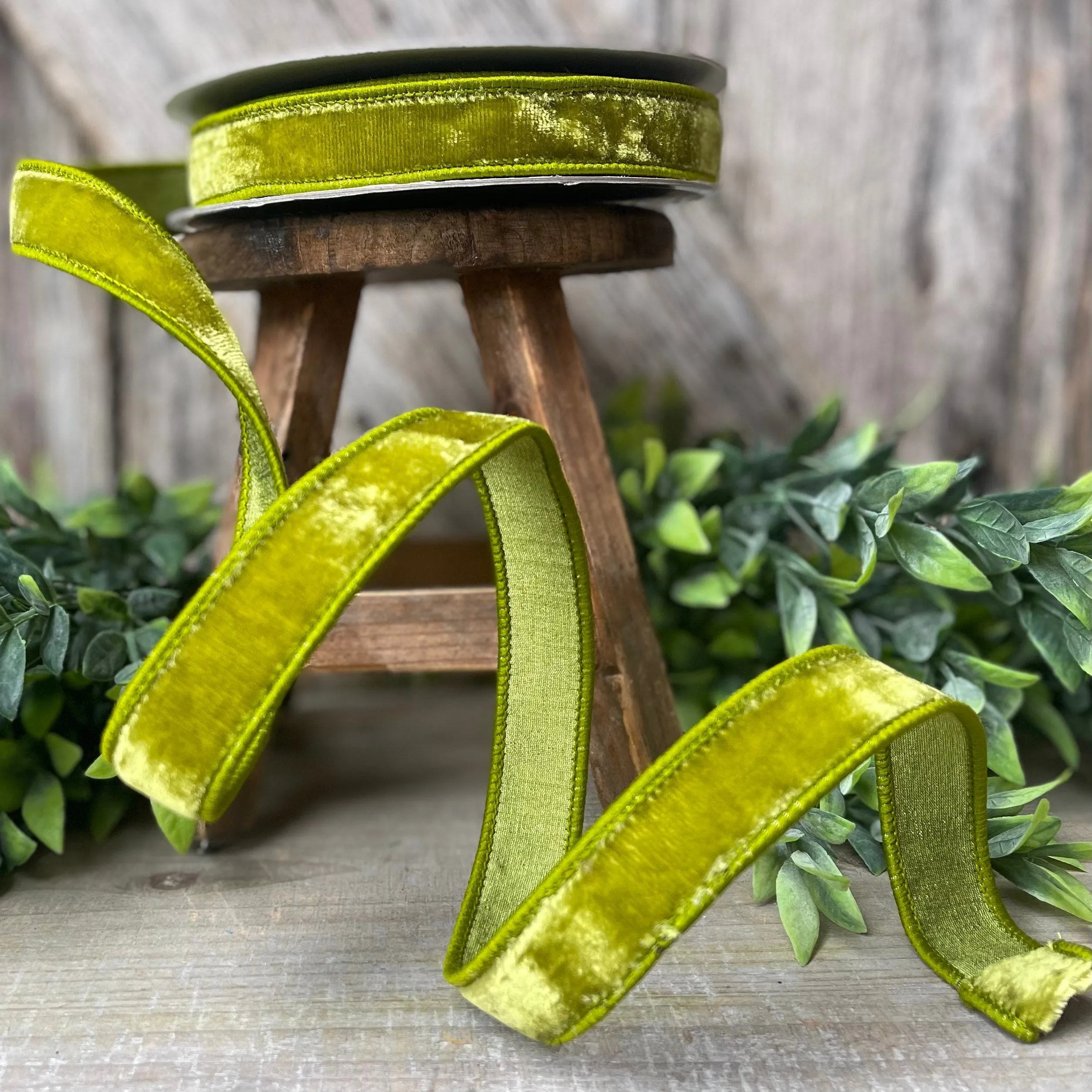 1" Lime Green Velvet Ribbon, Farrisilk Ribbon