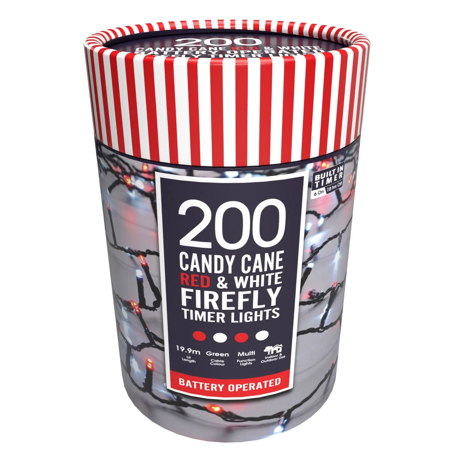 200 Firefly Candy Cane Red & Ice White Battery Lights