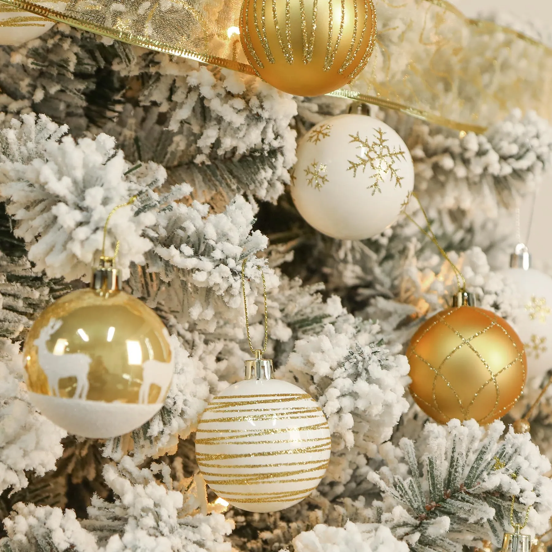 30ct 2.36 Inch Gold & White Christmas Tree Balls Ornaments