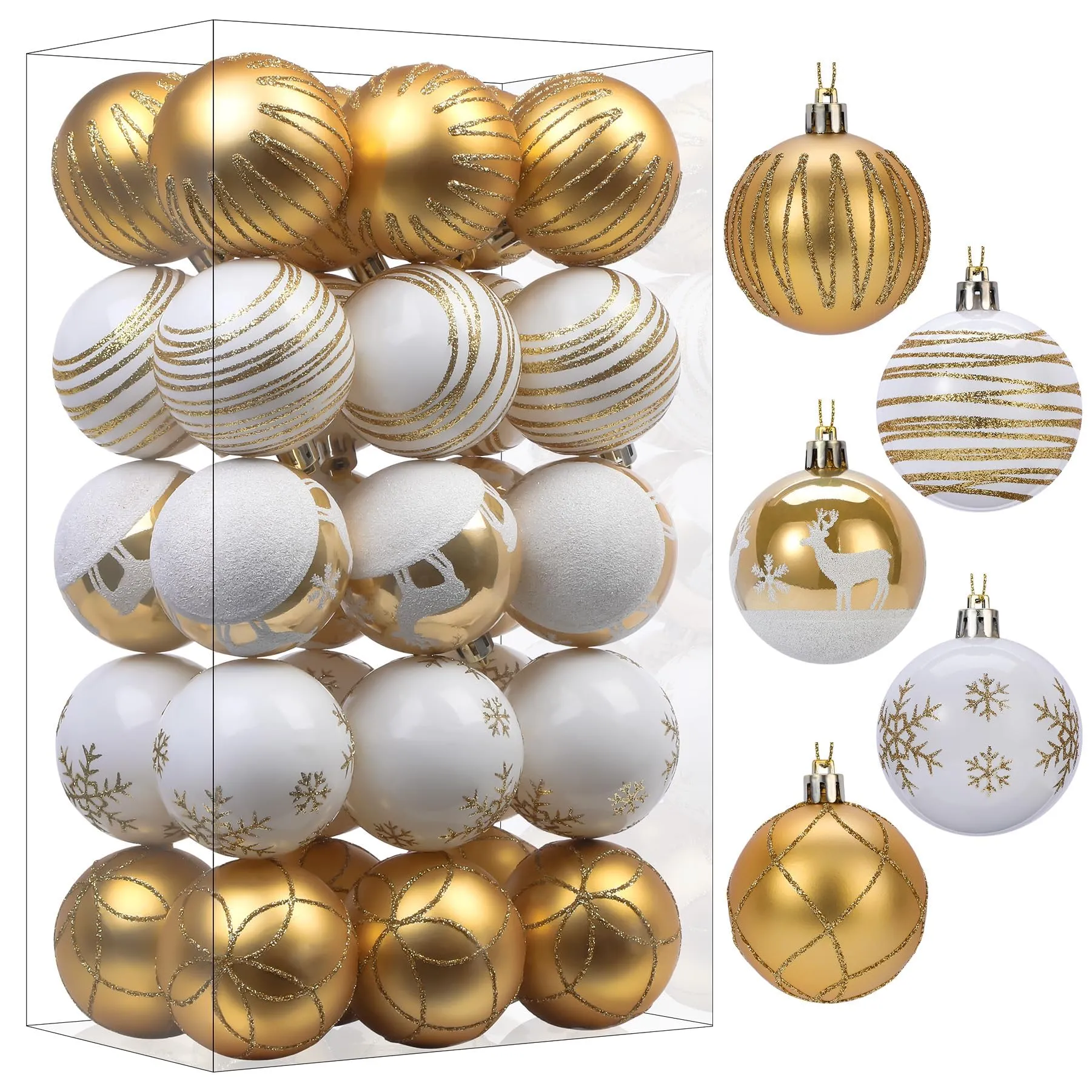 30ct 2.36 Inch Gold & White Christmas Tree Balls Ornaments