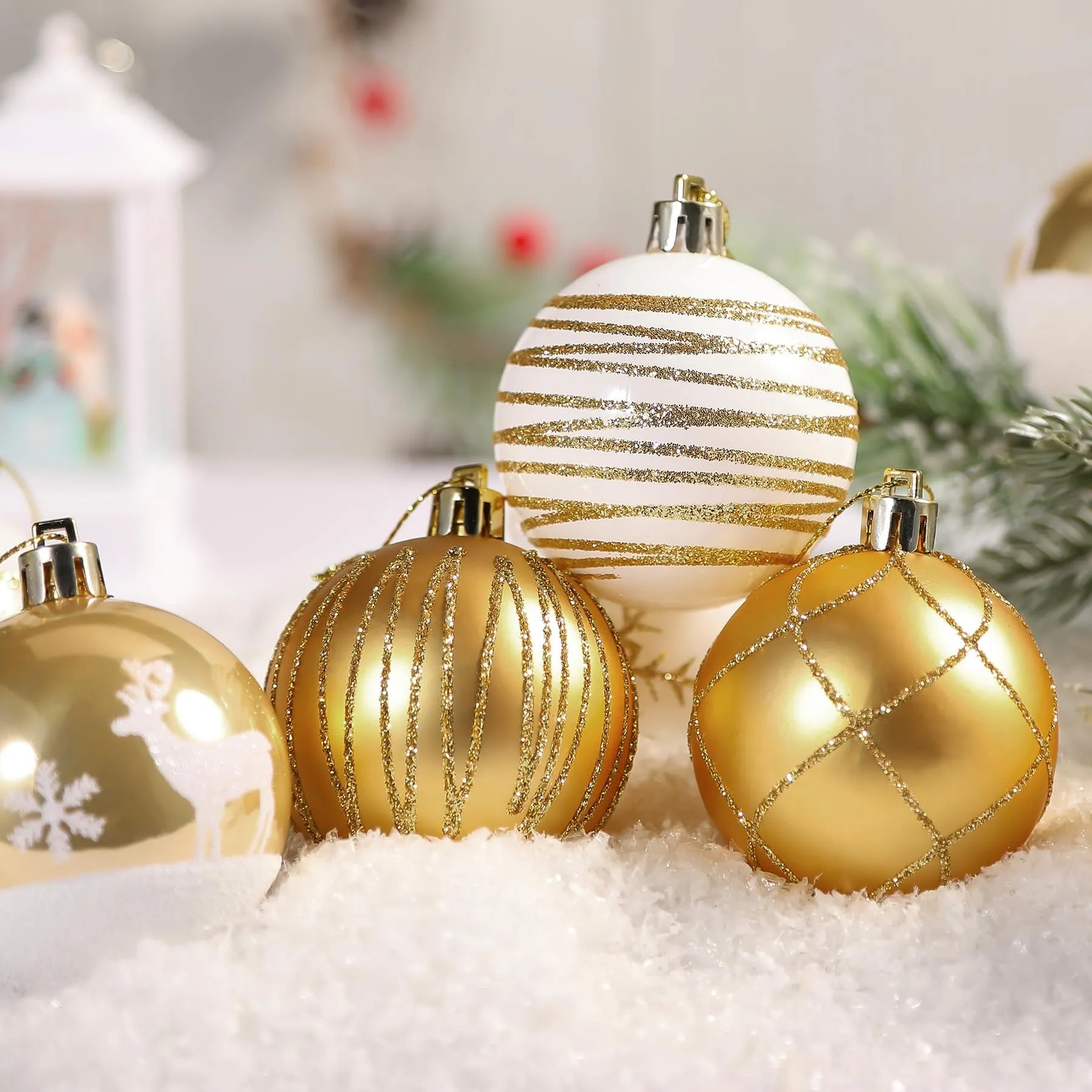 30ct 2.36 Inch Gold & White Christmas Tree Balls Ornaments