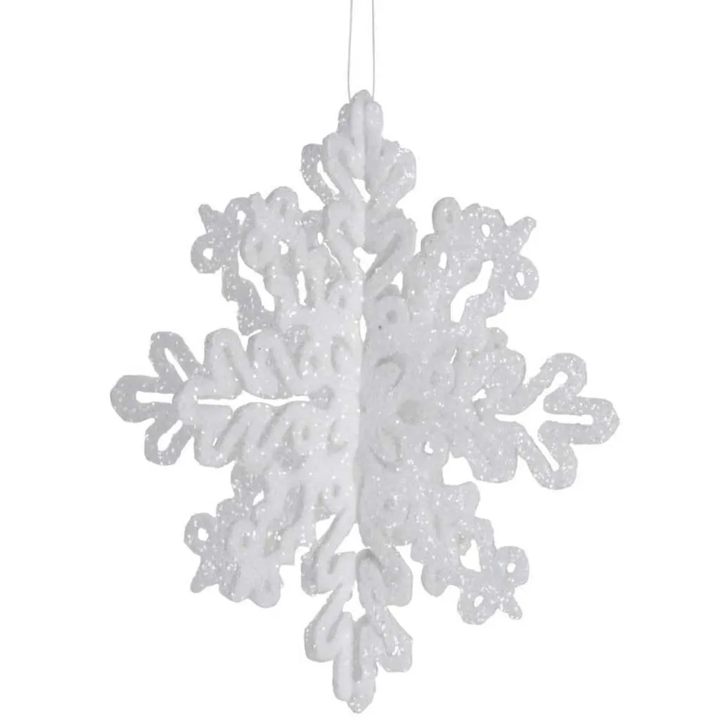 3D White Glitter Snowflake Ornament Set