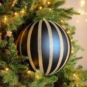 Blue & Champagne Striped Christmas Bauble - 25cm