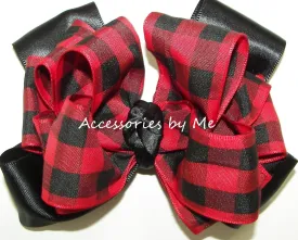 Buffalo Plaid Red Black Satin Hair Bow