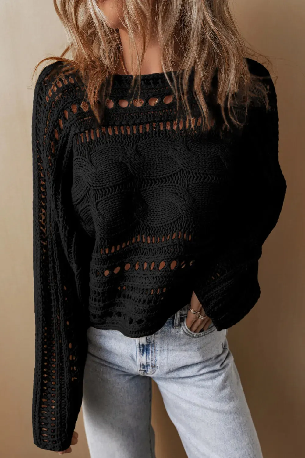 Cable Knit Openwork Sweater