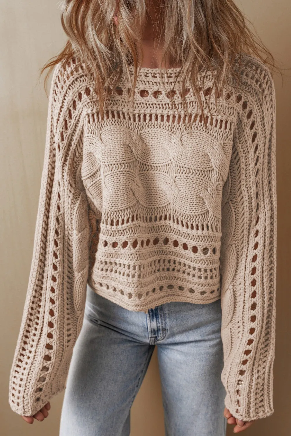 Cable Knit Openwork Sweater