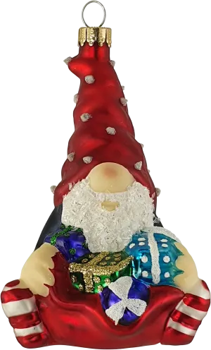 Christmas By Krebs Blown Glass  Collectible Tree Ornaments  (4" Gnome with Gift Bag)