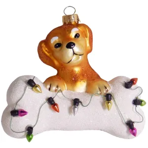 Christmas By Krebs Blown Glass  Collectible Tree Ornaments  (4" Labrador with Bone)