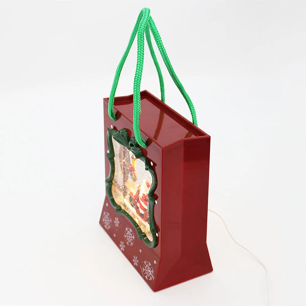 Christmas Musical Water Lantern Gift Bag with Sculpted Scene Swirling Confetti LED Light