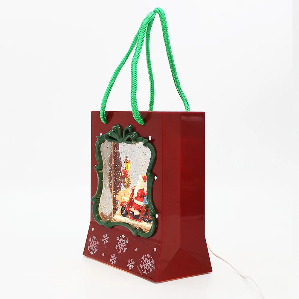 Christmas Musical Water Lantern Gift Bag with Sculpted Scene Swirling Confetti LED Light