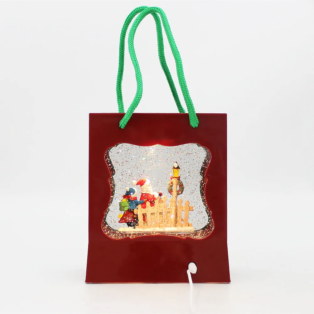 Christmas Musical Water Lantern Gift Bag with Sculpted Scene Swirling Confetti LED Light