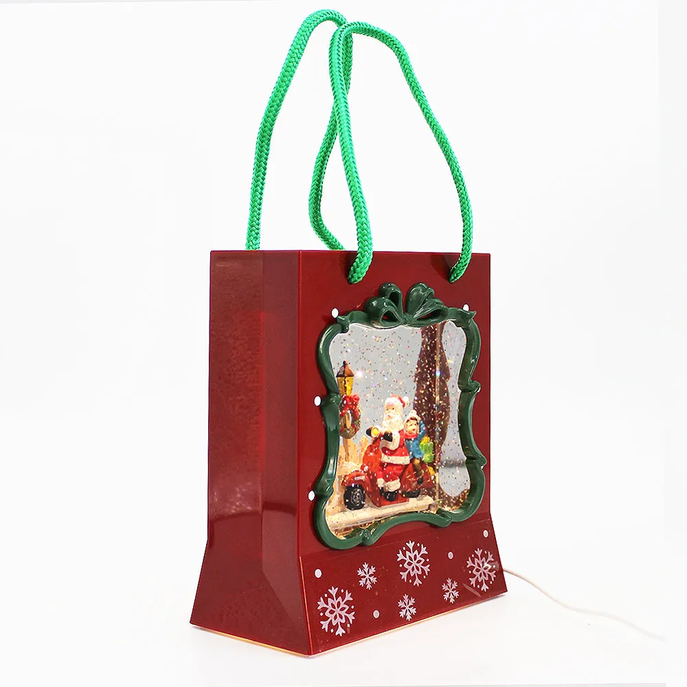 Christmas Musical Water Lantern Gift Bag with Sculpted Scene Swirling Confetti LED Light