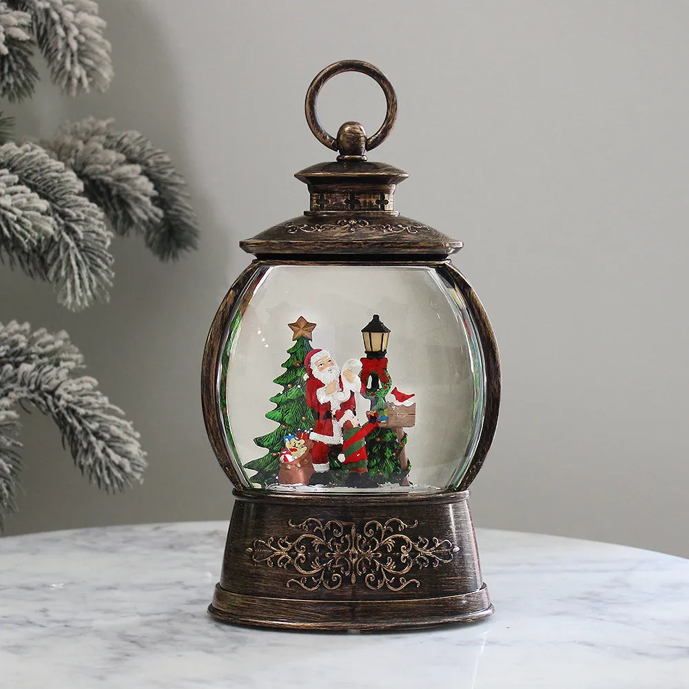 Christmas Musical Water Lantern Vintage Look with Swirling Confetti LED Lights