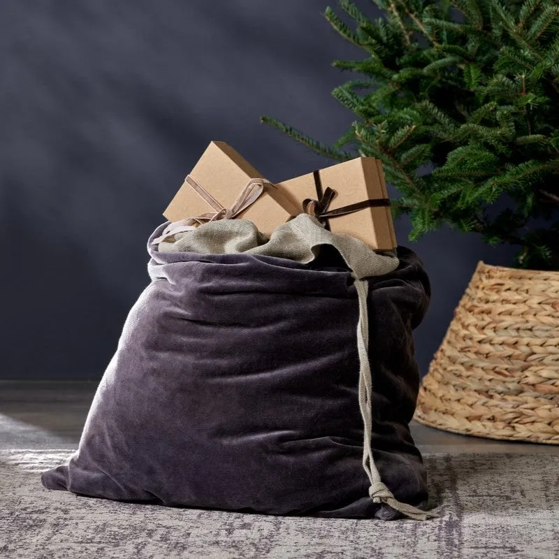 Cotton Velvet and Linen Christmas Sack - Charcoal