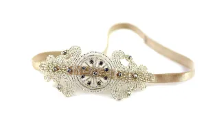 Crystal Hand Beaded Applique Headband- Bridal Hair Accessory