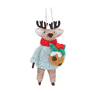 Felt Reindeer with Pudding Christmas Tree Decoration