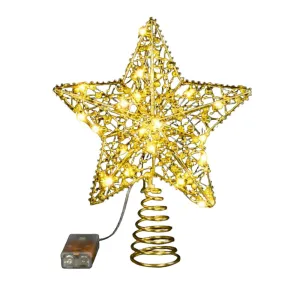 Gold Star Christmas Tree Topper with LED Light