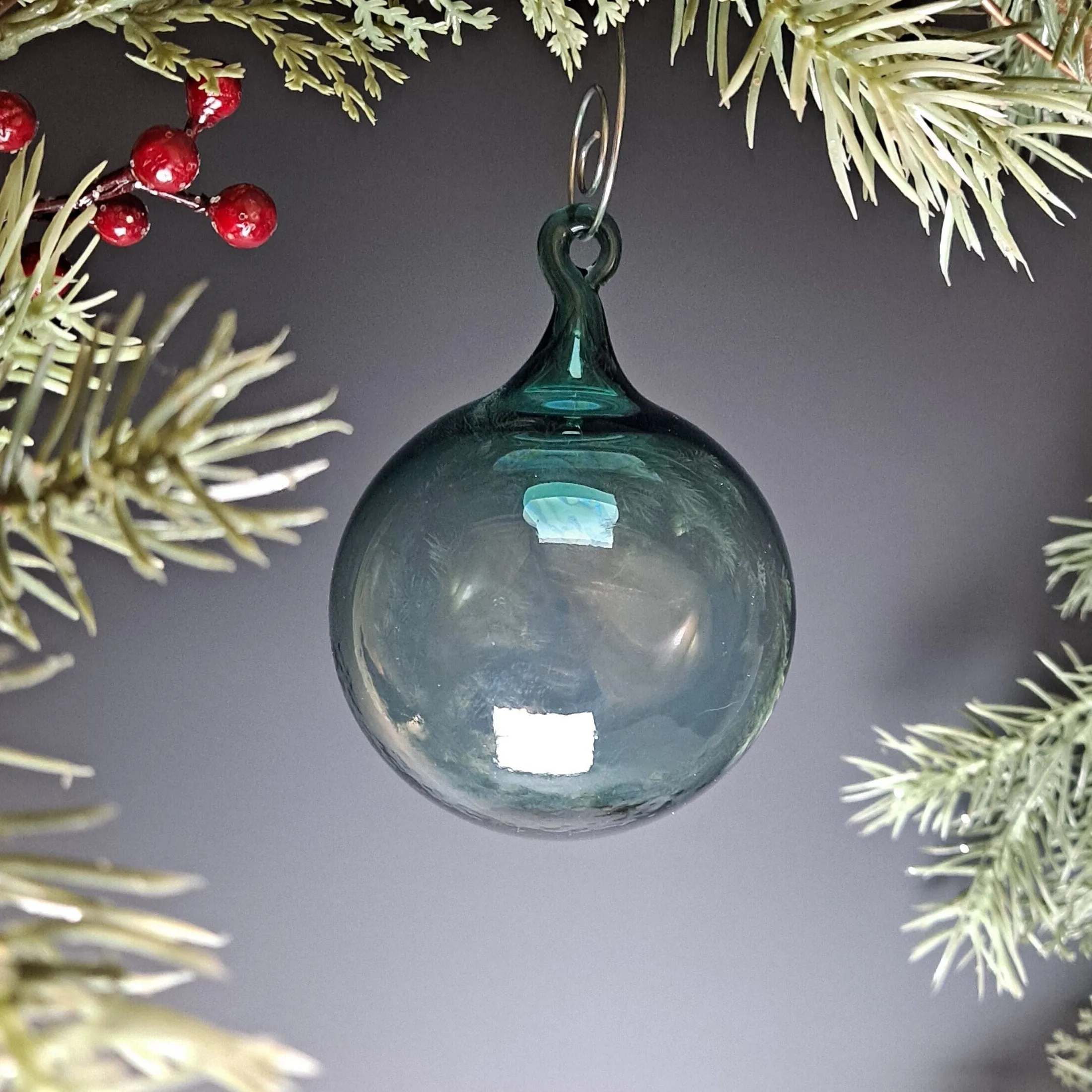 Hand Blown Glass Teal Ornament Collection