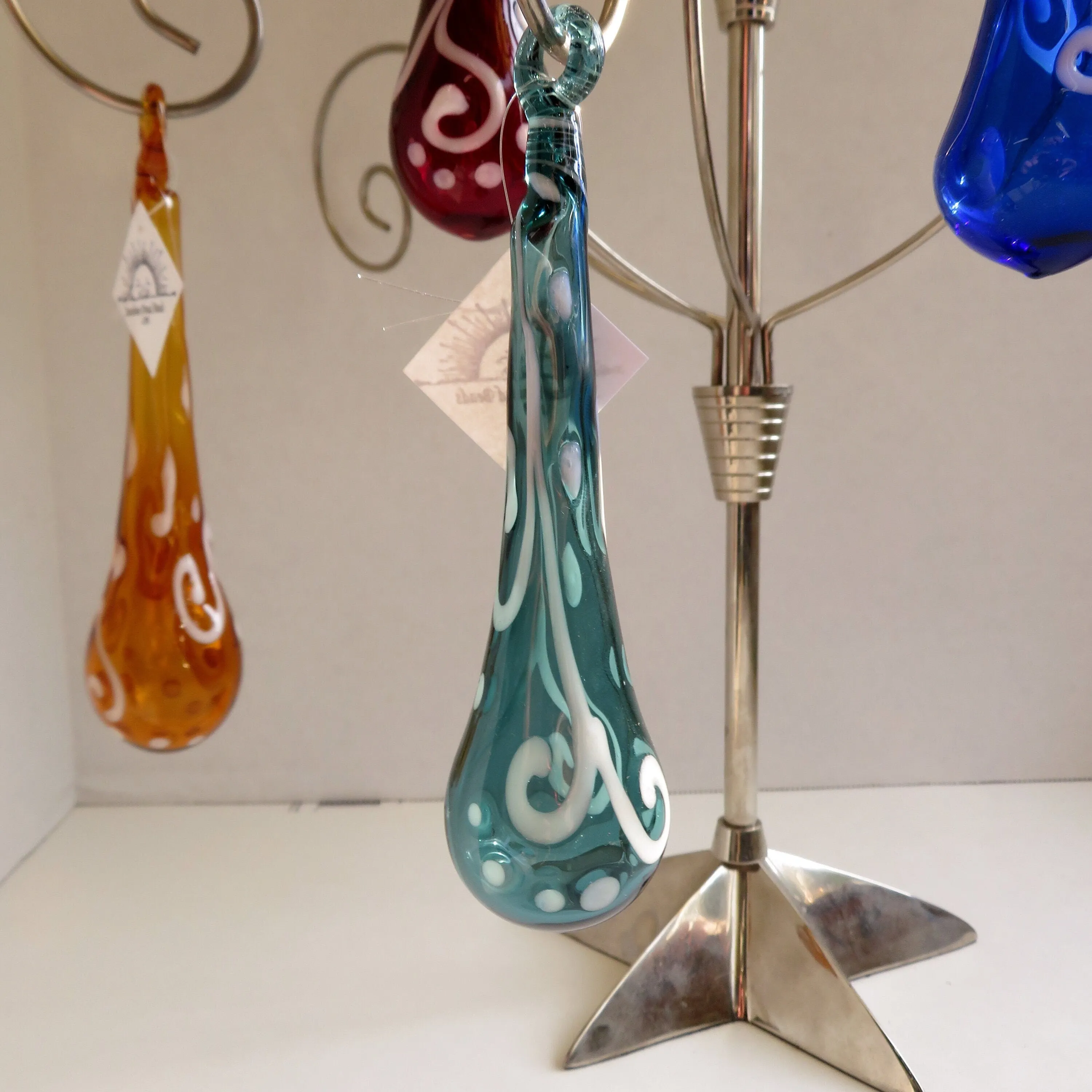 Hand Blown Glass Teal Ornament Collection