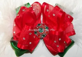 High Glitz Red Green Marabou Hair Bow