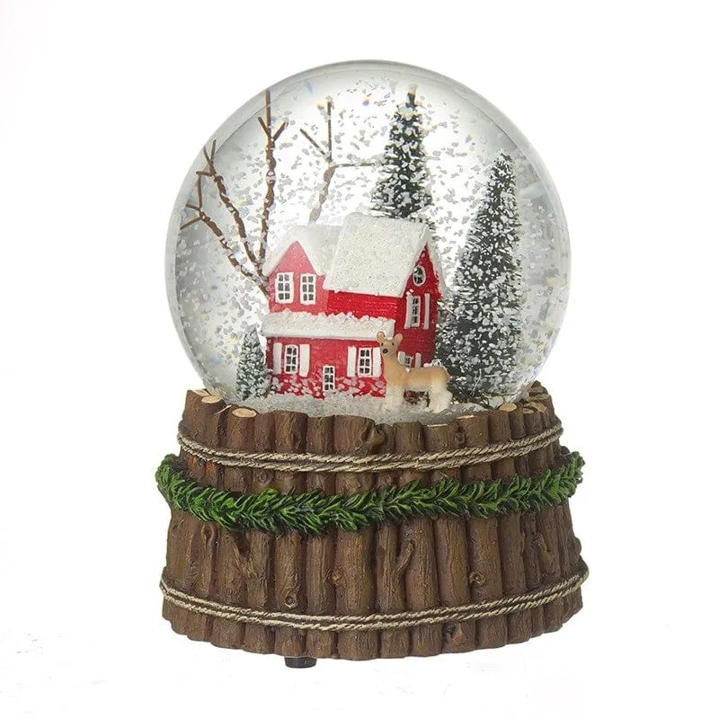 House Scene With Deer Christmas Musical Snow Globe