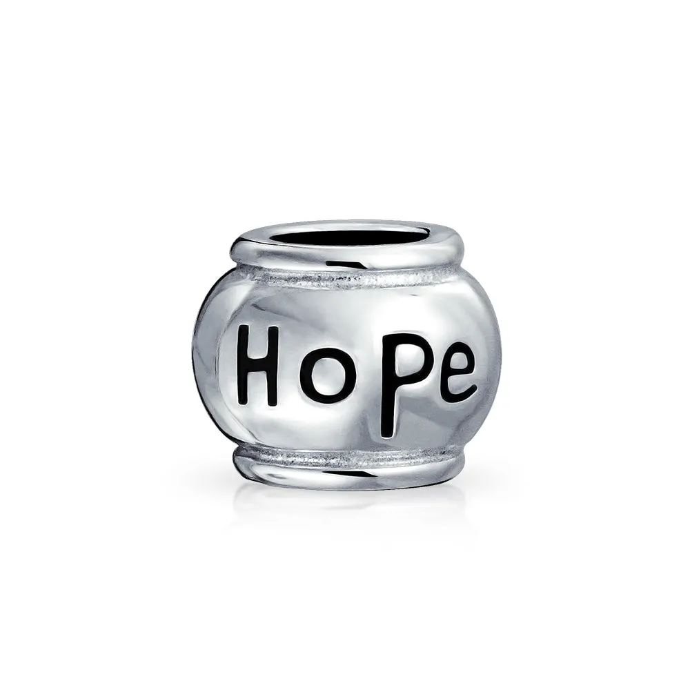 Inspirational Message Barrel Charm Bead .925 Sterling Silver