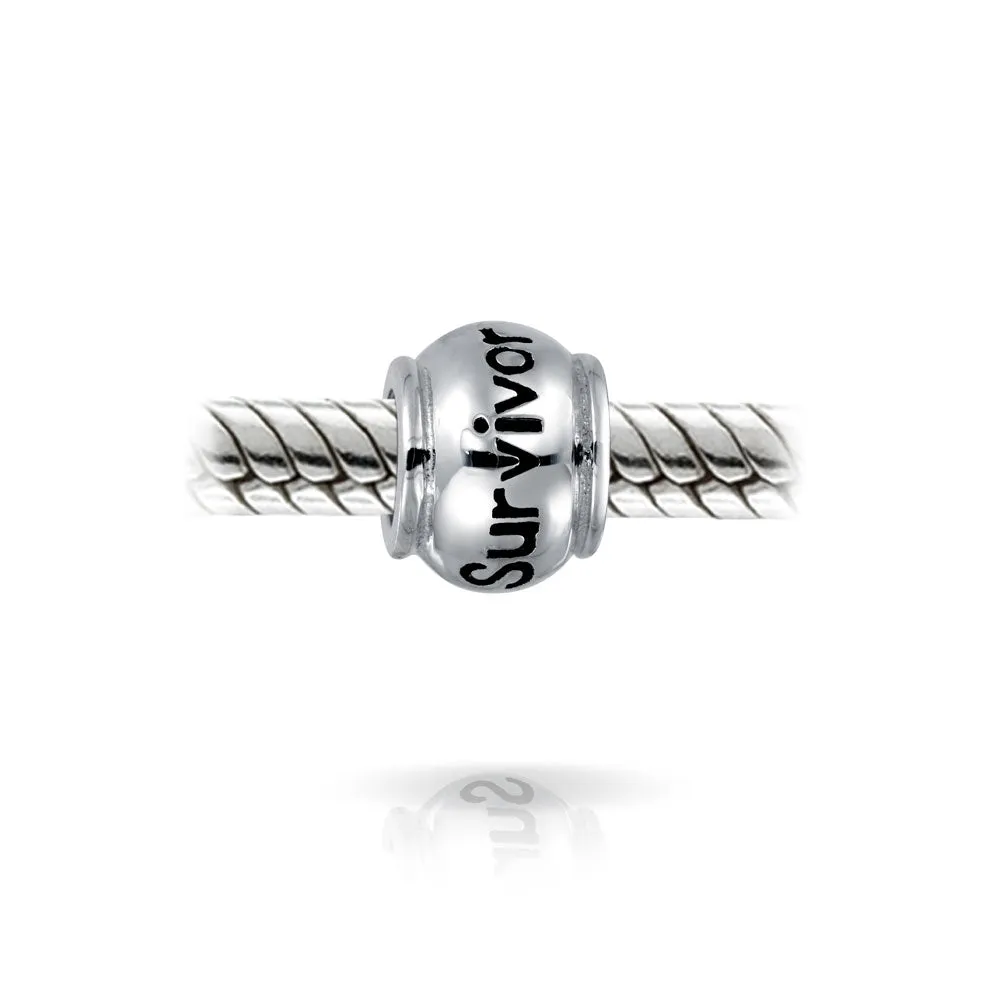 Inspirational Message Barrel Charm Bead .925 Sterling Silver