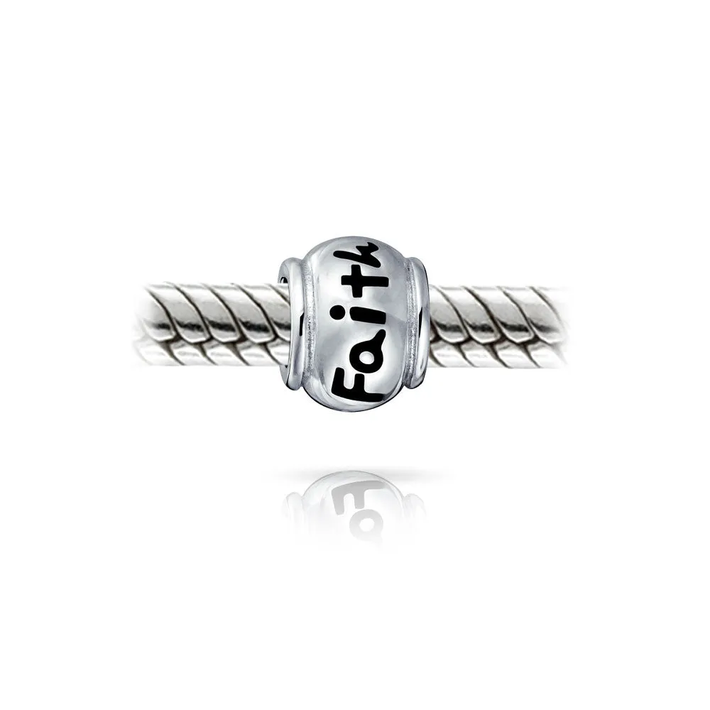 Inspirational Message Barrel Charm Bead .925 Sterling Silver