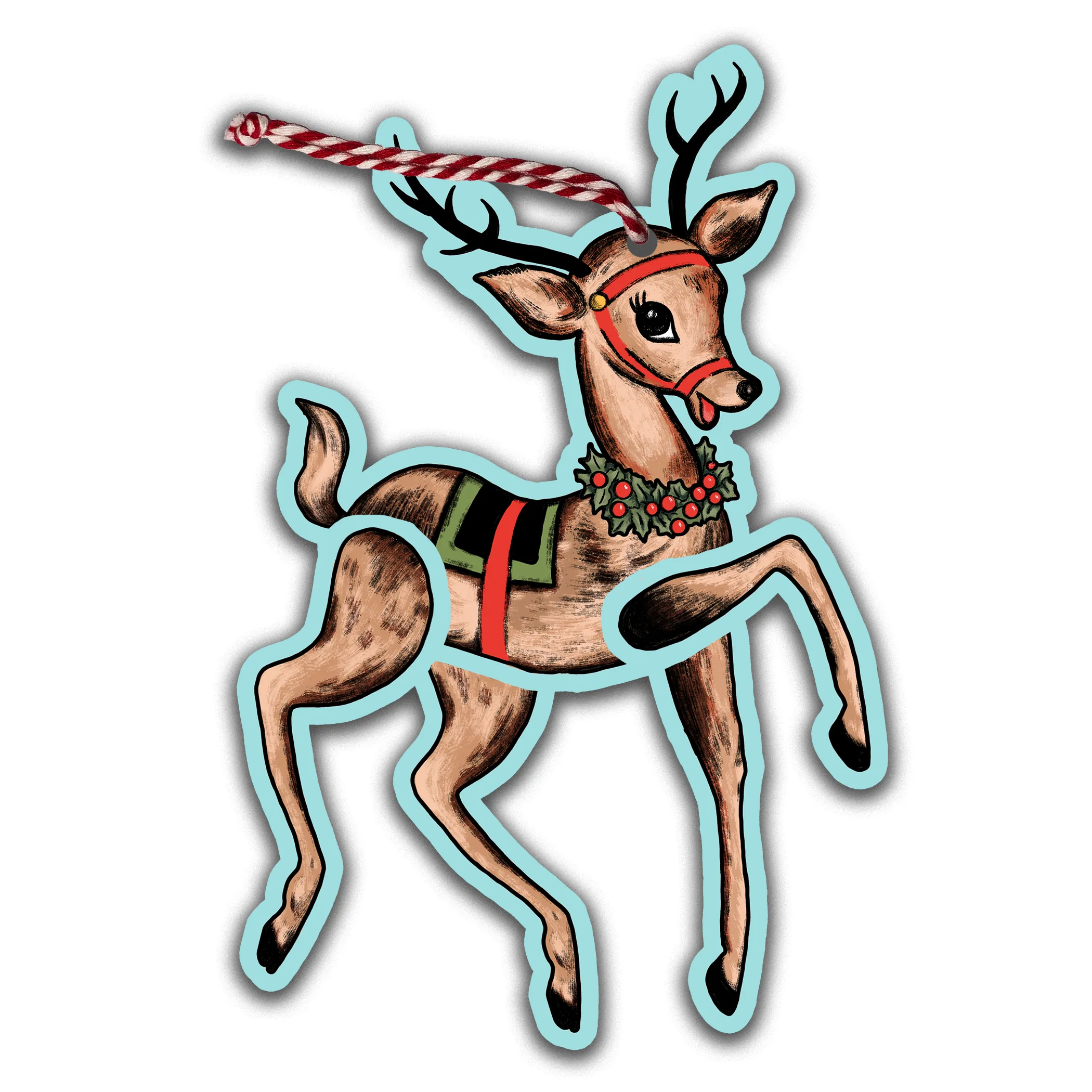 Large Retro Inspired Reindeer Jointed Christmas Ornament