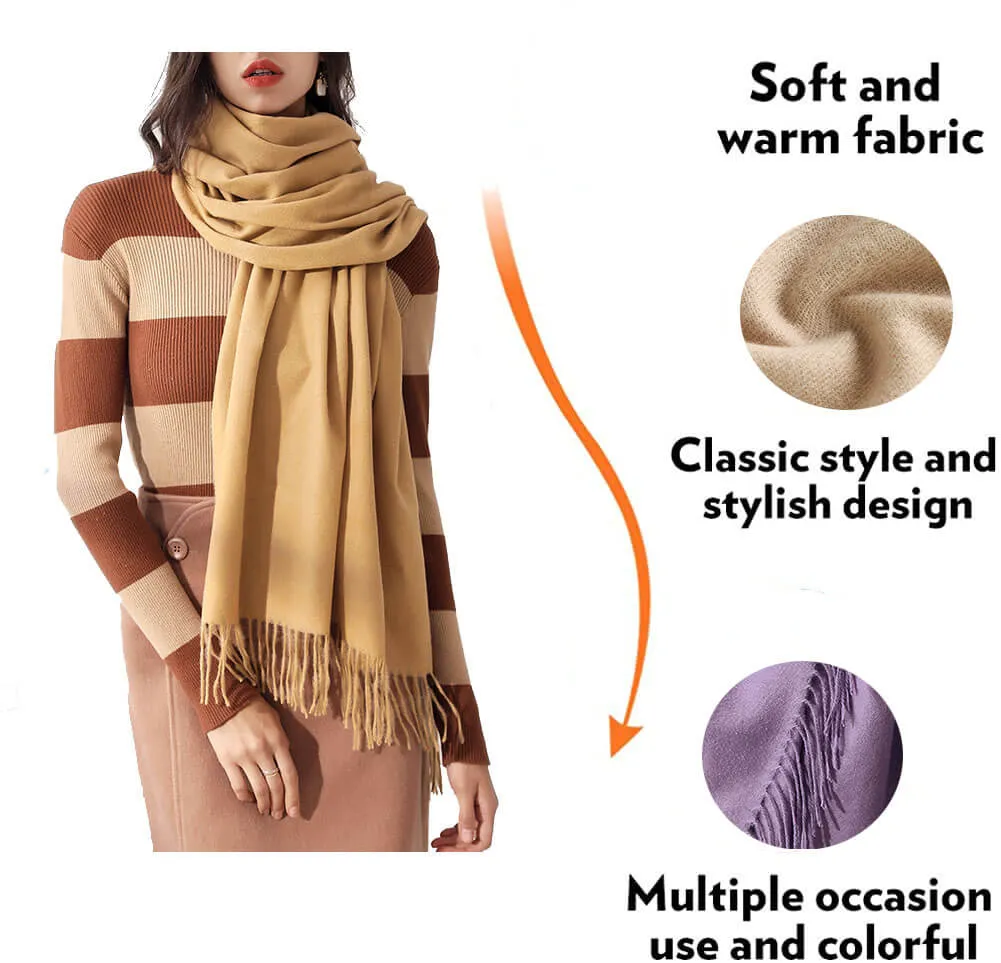 Large Soft Cashmere Silky Pashmina Solid Shawl Wrap Scarf for Women