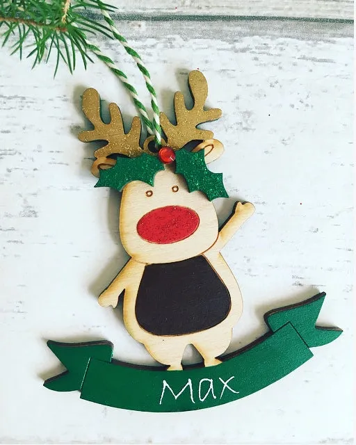 Personalised Reindeer Christmas Tree Decoration - Green