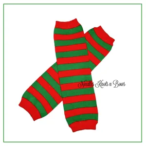 Red & Green Striped Christmas Leg Warmers, Baby Toddler