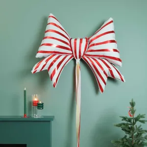 Red & White Striped Christmas Bow Foil Balloon - 39 inch