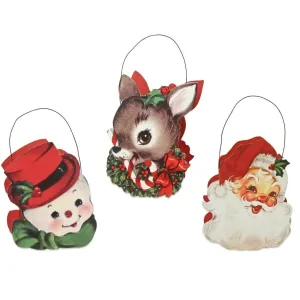 Retro Christmas Tin Bucket Ornaments- 3 Options