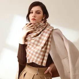 Winter Large Scarf Cashmere Feel Cashmere Checked Shawl Wraps with Tassel Soft Warm Blanket Scarves for Women