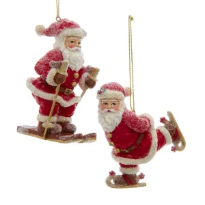 Winter Skating & Skiing Santa Ornaments, 2 Assorted