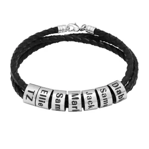 Woven Beads Bracelet Men's Diy Custom Letter Name Leather Rope Bracelet Father's Day